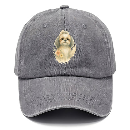 Shih Tzu with long flowing silky hair, tiny paw showing attitude - Classic Cap - Urban Haze(Grey)