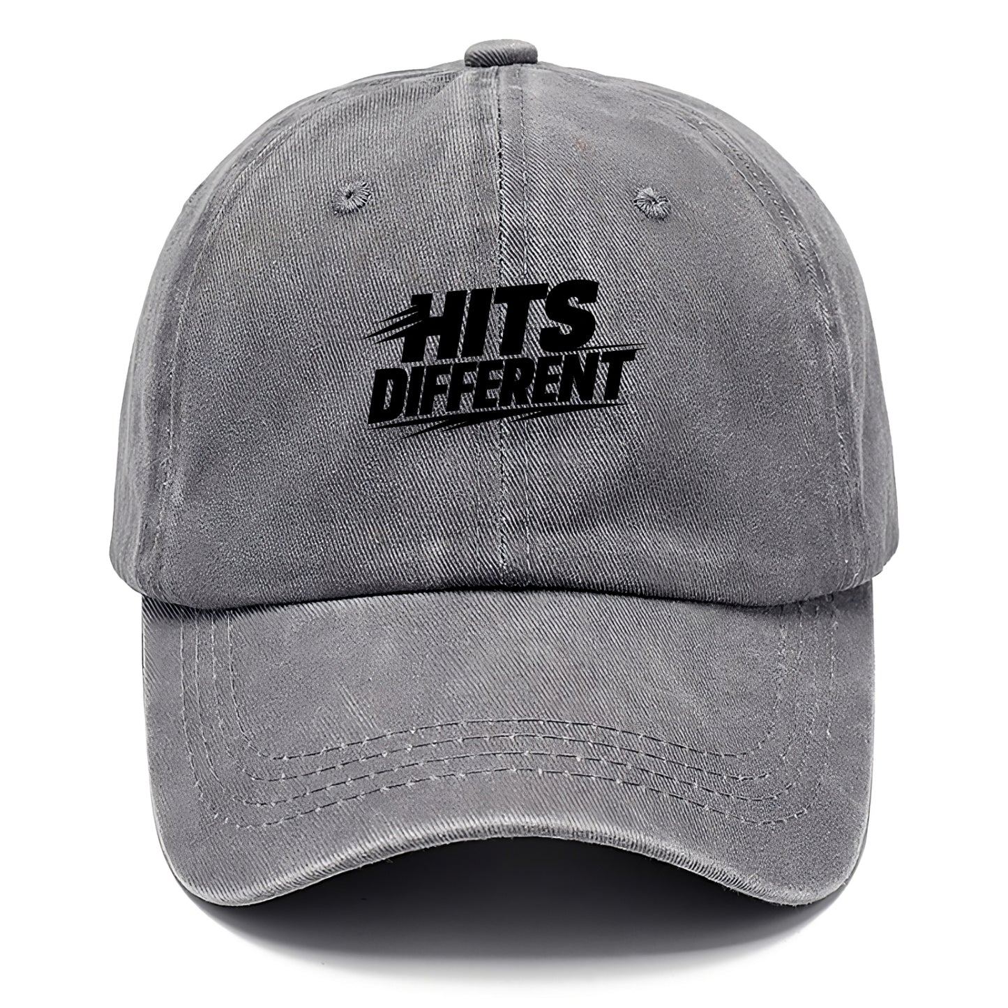 Bold typography design - "HITS DIFFERENT" - uniquely special, stands out - Classic Cap - Urban Haze(Grey)