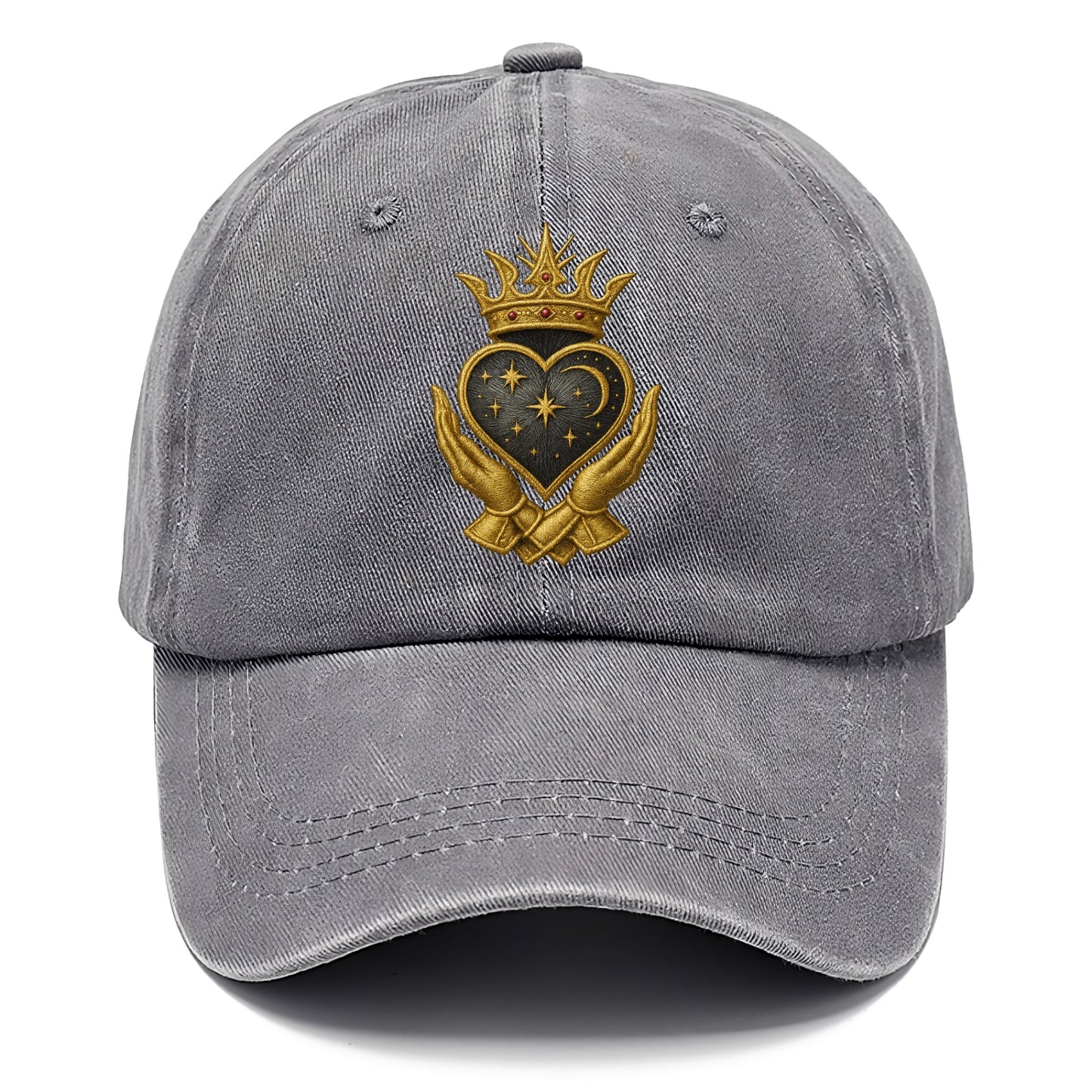 Hammered bronze warrior crown anchoring a dark steel heart with shield-bearing hands. - Classic Cap - Urban Haze(Grey)