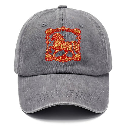 HORSE | Silk style horse design | Gold and silver thread appearance | Phoenix and - Classic Cap - Urban Haze(Grey)