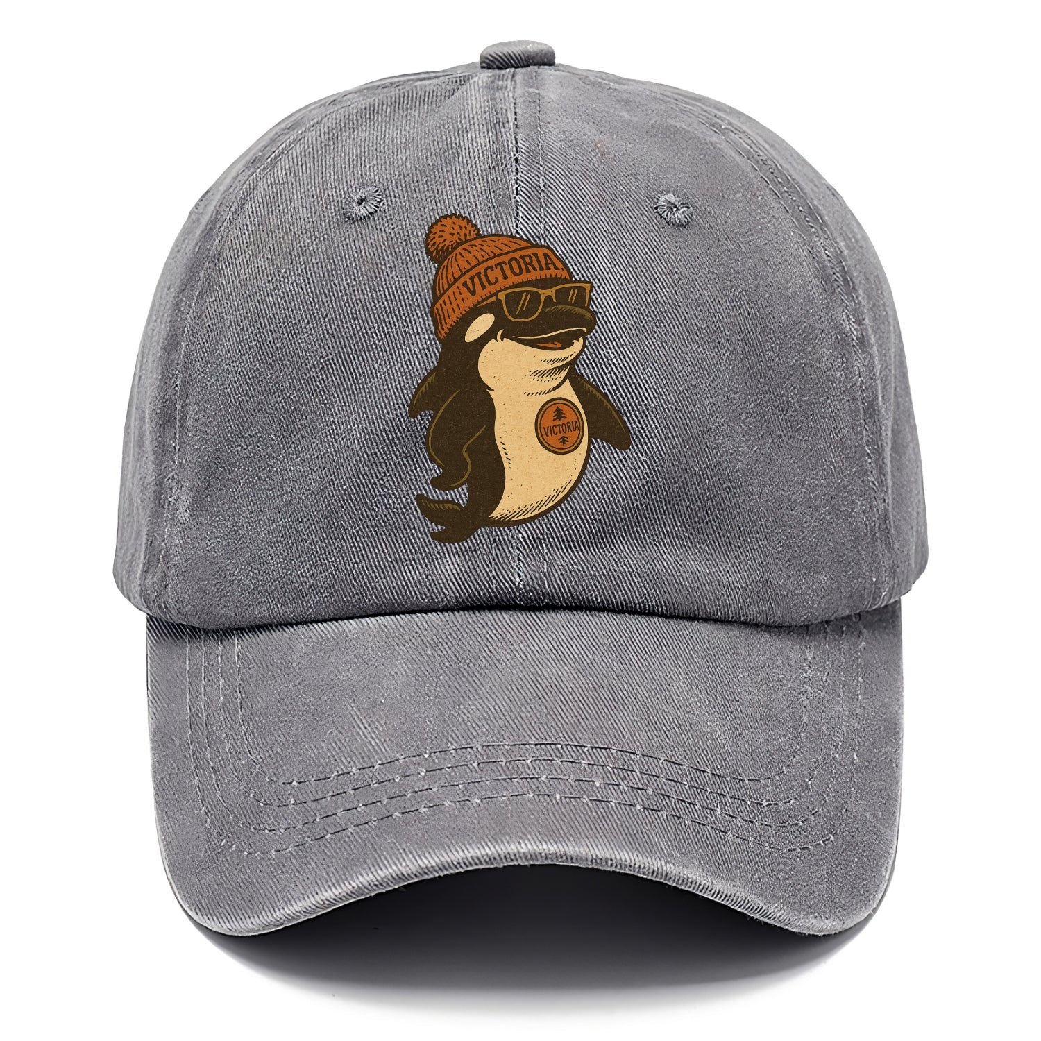 Victoria Orca wearing Victoria beanie with pom pom and wayfarer sunglasses - Classic Cap - Urban Haze(Grey)