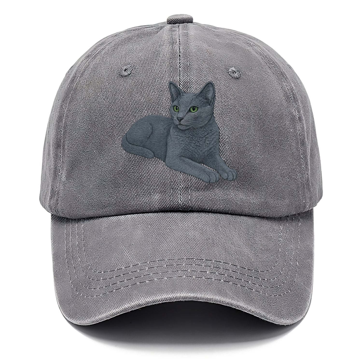 Russian Blue  relaxed lying down with he Classic Cap - Urban Haze(Grey)