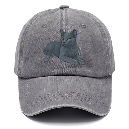 Russian Blue  relaxed lying down with he Classic Cap - Urban Haze(Grey)