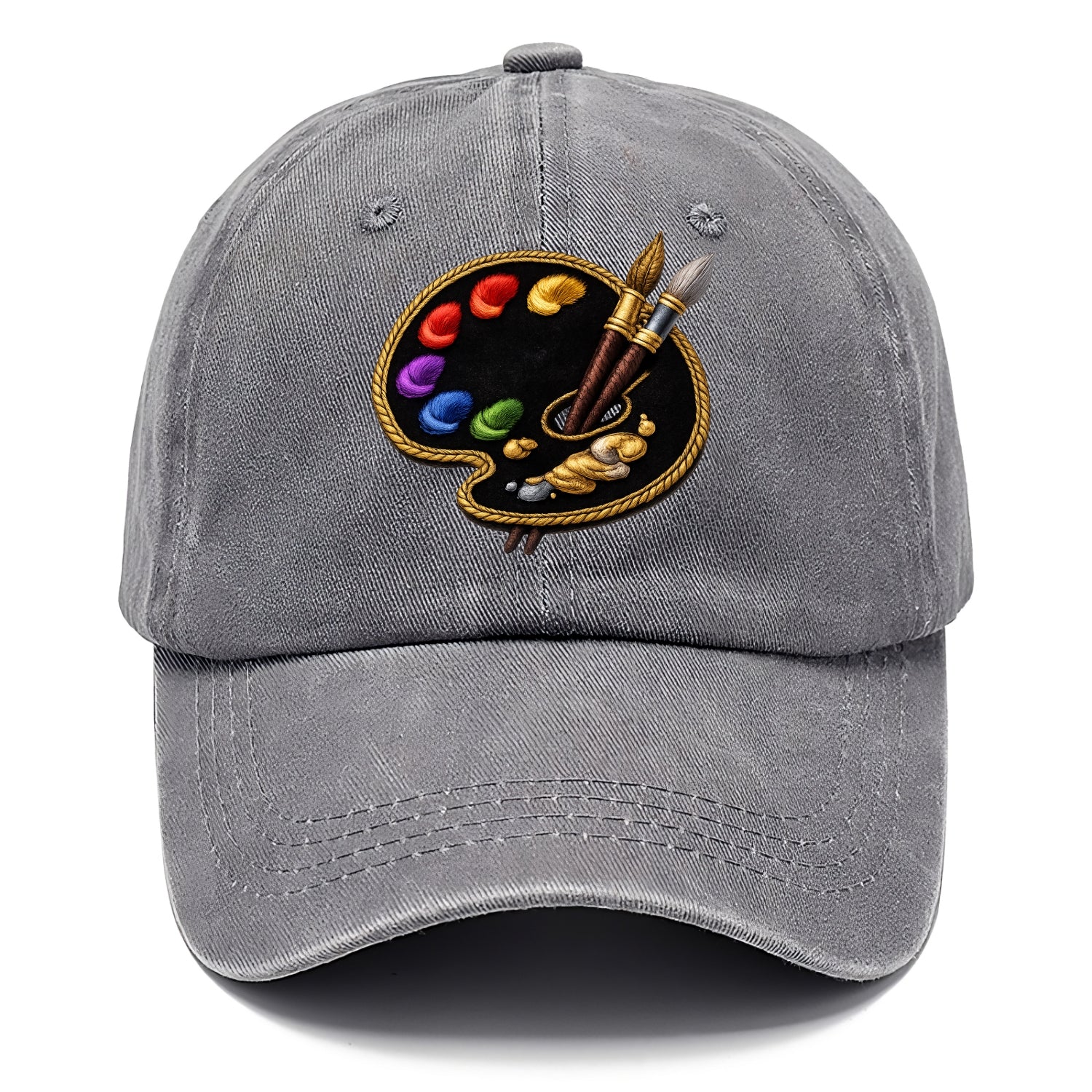 Embroidered patch design - PAINT PALETTE - artist palette with brushes in rainbow and - Classic Cap - Urban Haze(Grey)