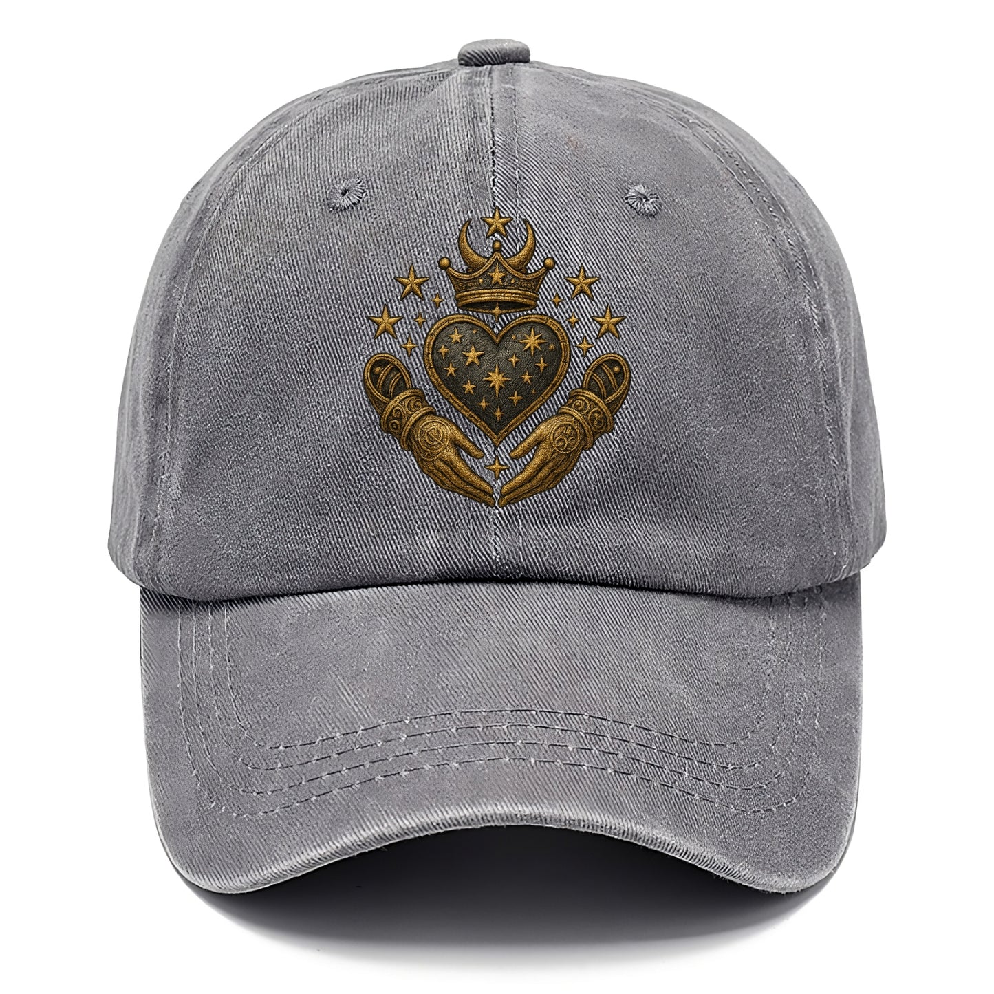 Weathered antique brass crown above a hammered gunmetal heart framed by ivy-woven - Classic Cap - Urban Haze(Grey)
