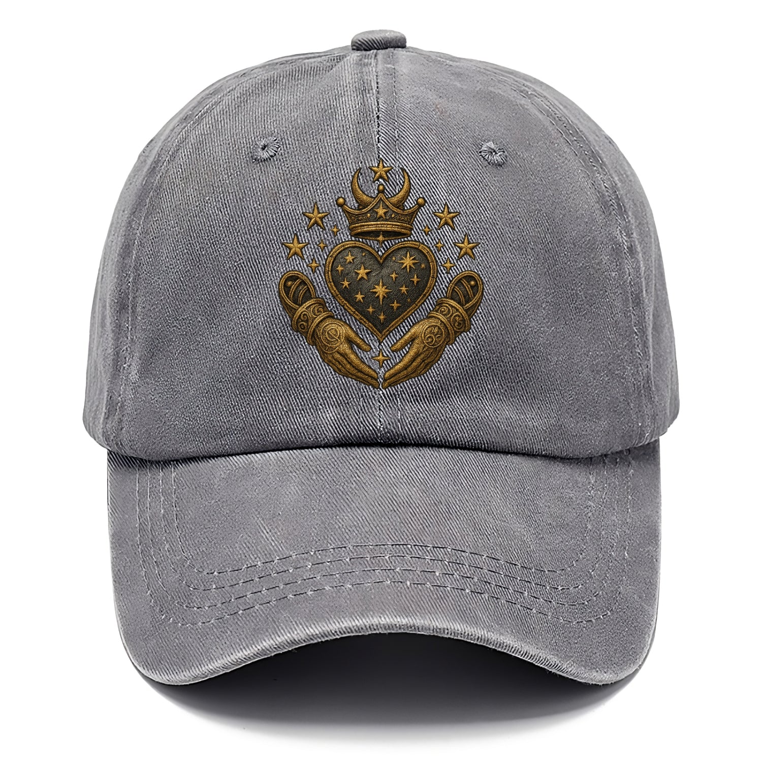 Weathered antique brass crown above a hammered gunmetal heart framed by ivy-woven - Classic Cap - Urban Haze(Grey)