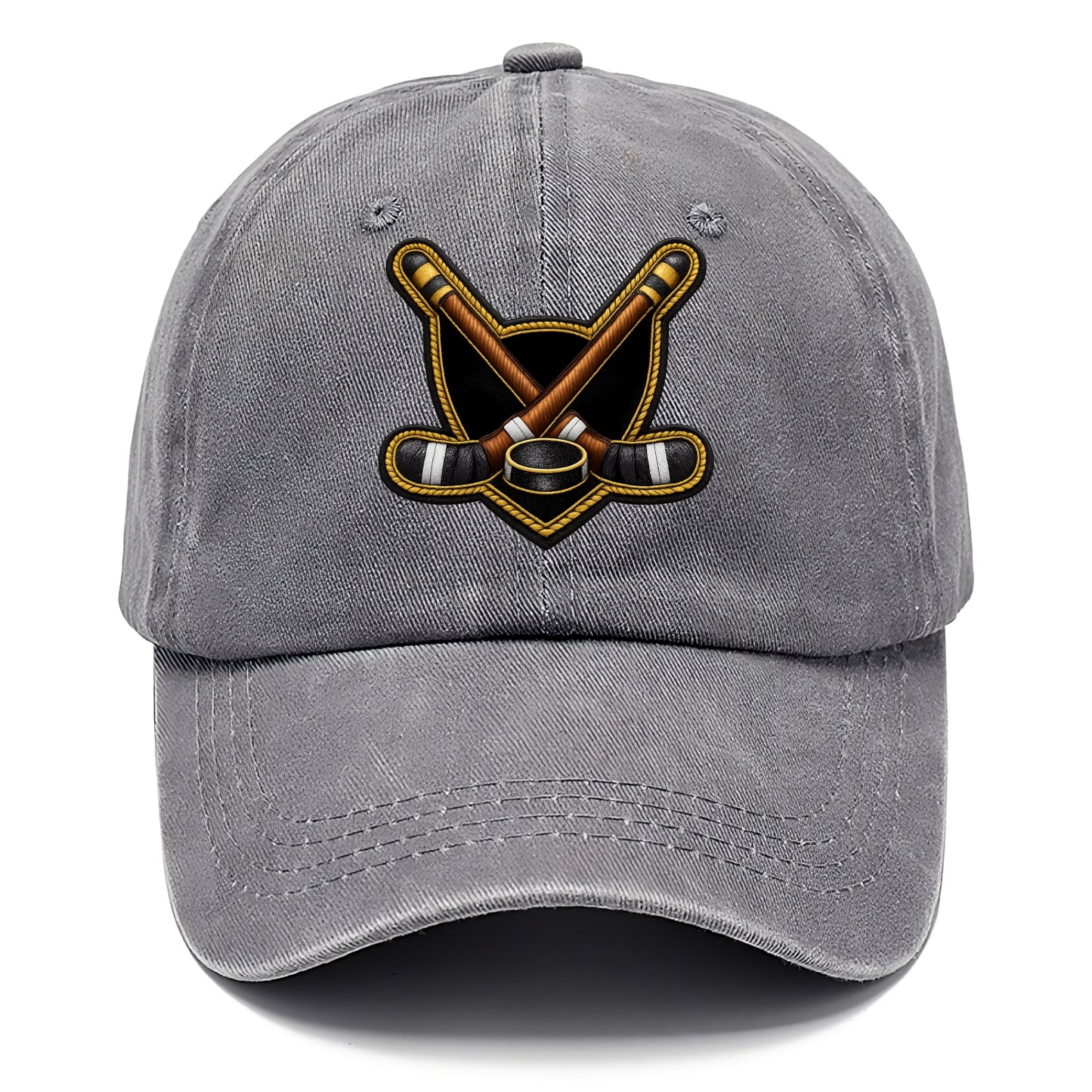 Embroidered patch design - HOCKEY CROSSED STICKS - ice hockey sticks with puck in - Classic Cap - Urban Haze(Grey)