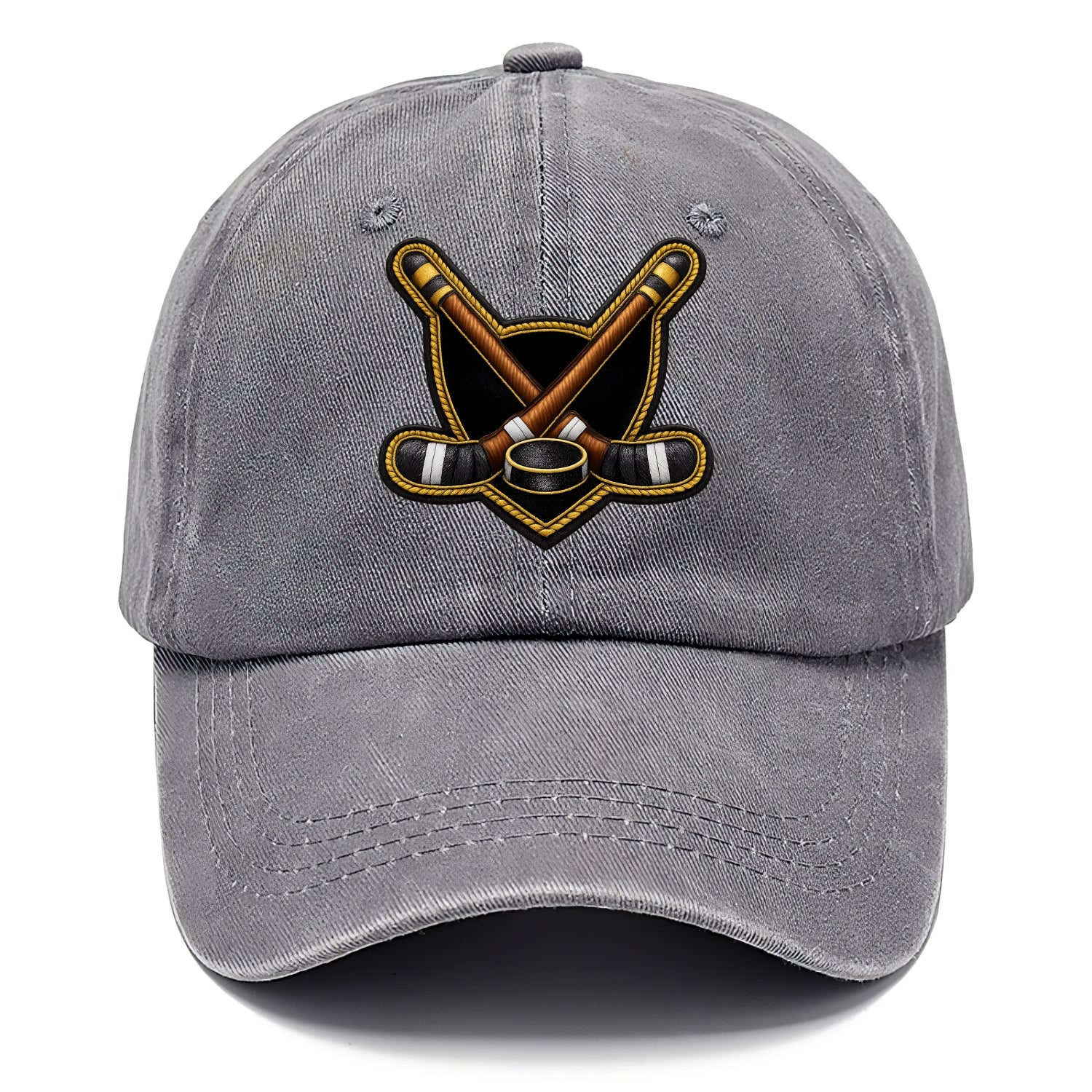 Embroidered patch design - HOCKEY CROSSED STICKS - ice hockey sticks with puck in - Classic Cap - Urban Haze(Grey)