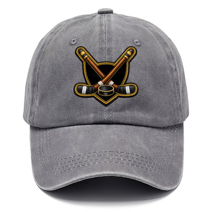 Embroidered patch design - HOCKEY CROSSED STICKS - ice hockey sticks with puck in - Classic Cap - Urban Haze(Grey)