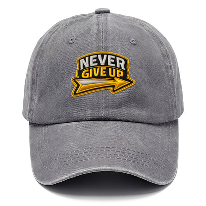 NEVER GIVE UP - bold text with arrow in gold , determination - Classic Cap - Urban Haze(Grey)
