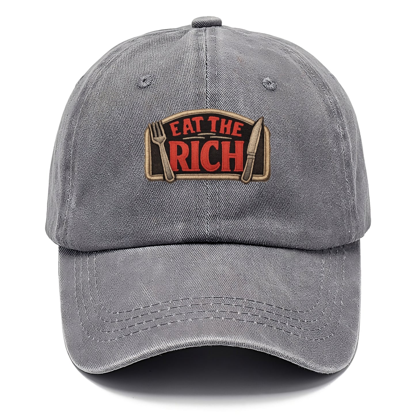 EAT THE RICH - fork and knife with text in red and silver , class war - Classic Cap - Urban Haze(Grey)