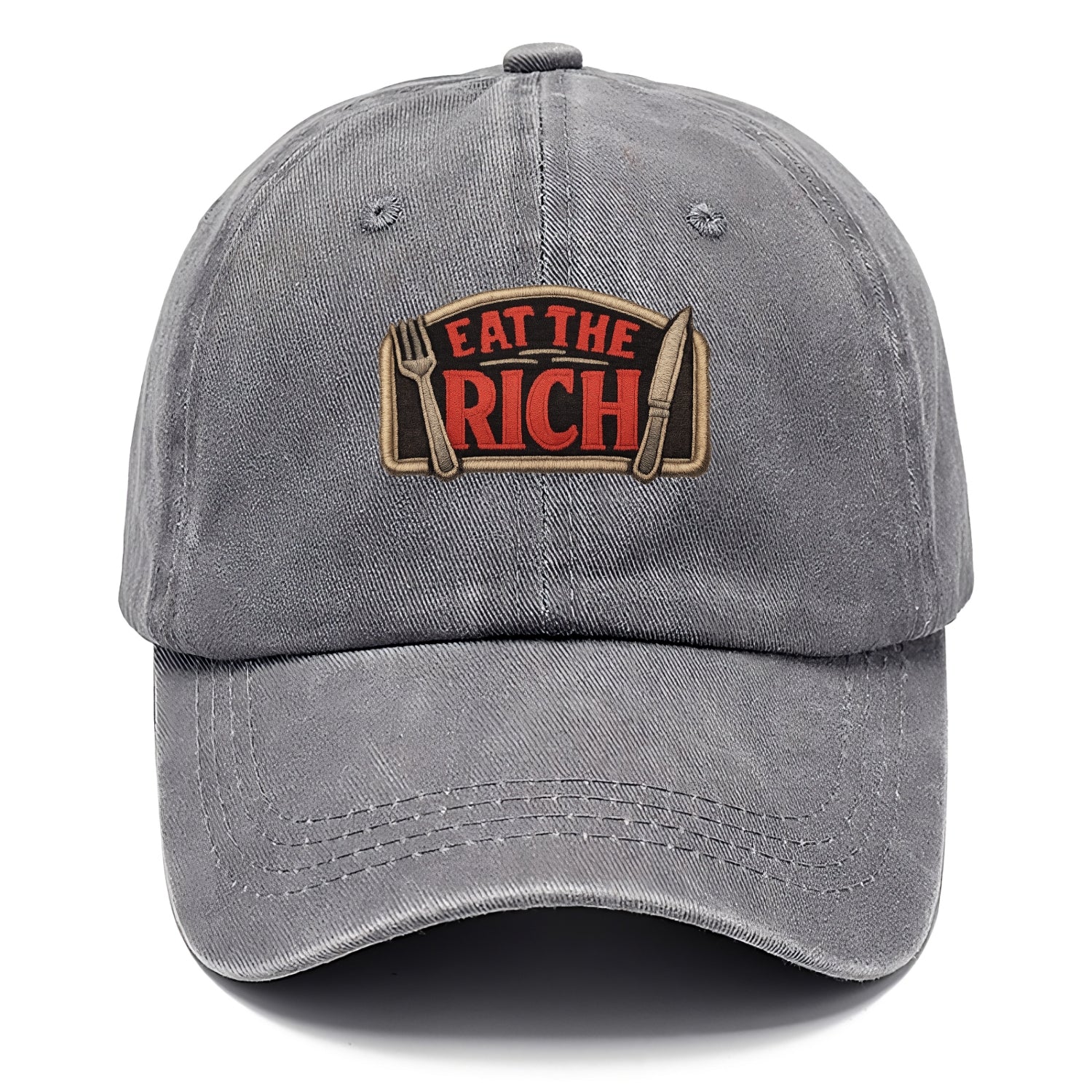 EAT THE RICH - fork and knife with text in red and silver , class war - Classic Cap - Urban Haze(Grey)