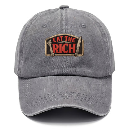 EAT THE RICH - fork and knife with text in red and silver , class war - Classic Cap - Urban Haze(Grey)