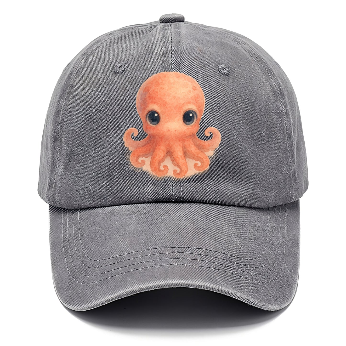 Baby Octopus - red-orange, eight tiny tentacles curled, large intelligent eyes, - Classic Cap - Urban Haze(Grey)