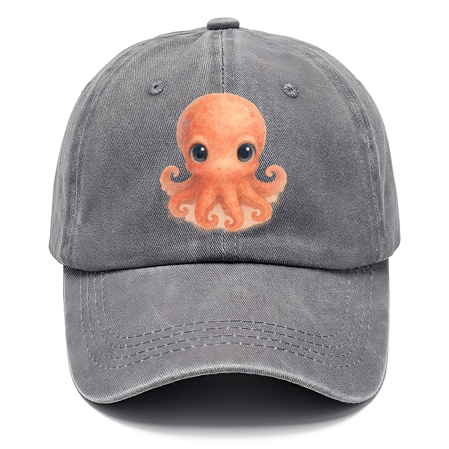 Baby Octopus - red-orange, eight tiny tentacles curled, large intelligent eyes, - Classic Cap - Urban Haze(Grey)