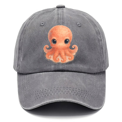 Baby Octopus - red-orange, eight tiny tentacles curled, large intelligent eyes, - Classic Cap - Urban Haze(Grey)