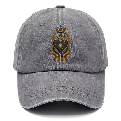 Crowned heart with Art Deco sunburst crown and geometric filigree hands cradling the - Classic Cap - Urban Haze(Grey)