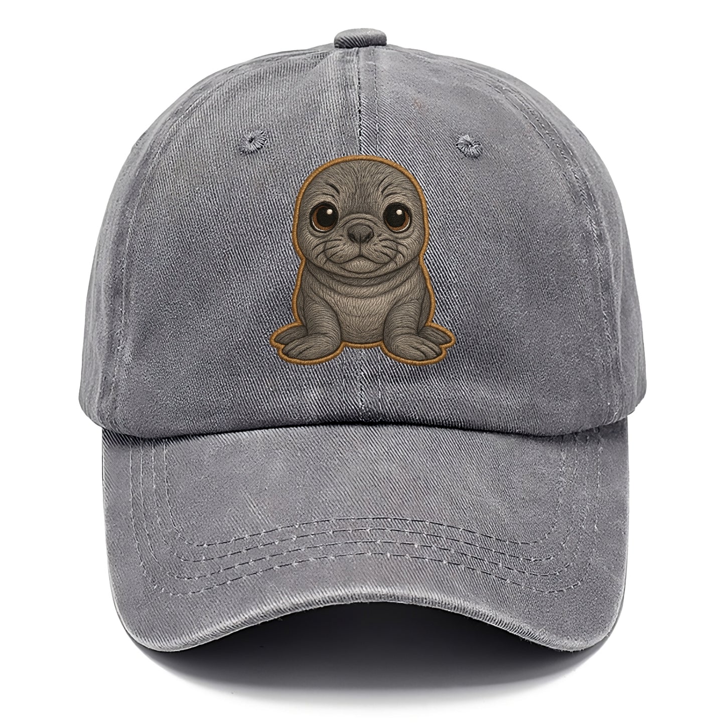 Baby Elephant Seal - gray wrinkly, tiny trunk nose, big dark eyes, front-facing, - Classic Cap - Urban Haze(Grey)