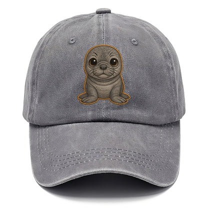 Baby Elephant Seal - gray wrinkly, tiny trunk nose, big dark eyes, front-facing, - Classic Cap - Urban Haze(Grey)