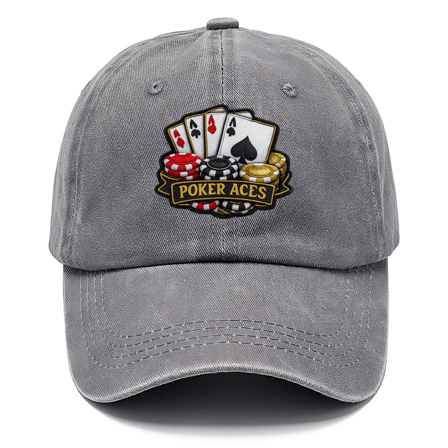 Embroidered patch design - POKER ACES - four aces with chips in red, black and gold - Classic Cap - Urban Haze(Grey)