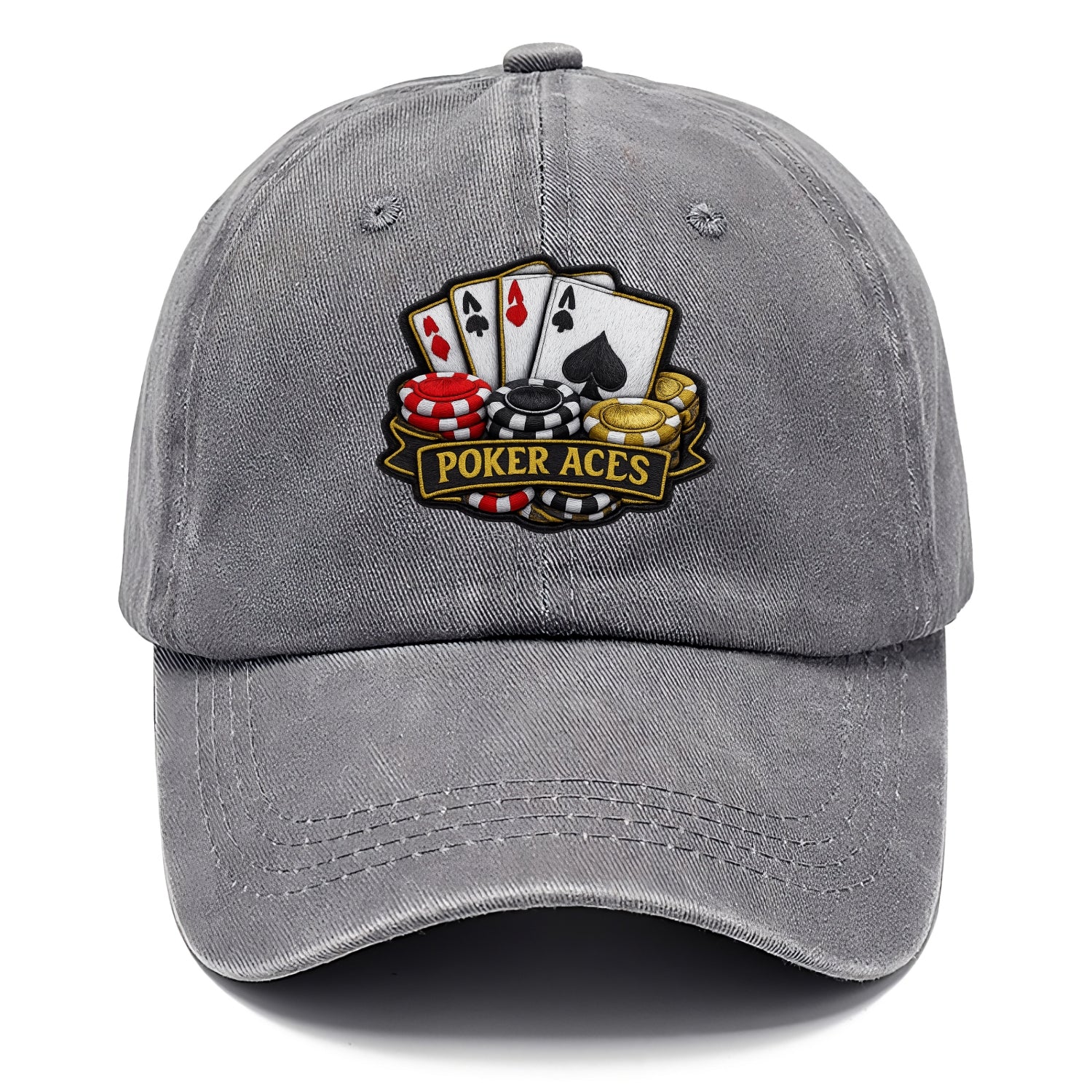 Embroidered patch design - POKER ACES - four aces with chips in red, black and gold - Classic Cap - Urban Haze(Grey)