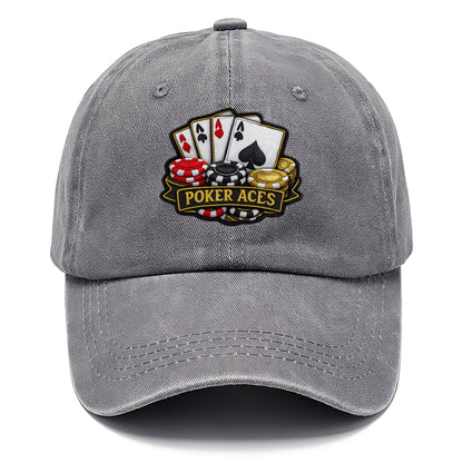 Embroidered patch design - POKER ACES - four aces with chips in red, black and gold - Classic Cap - Urban Haze(Grey)