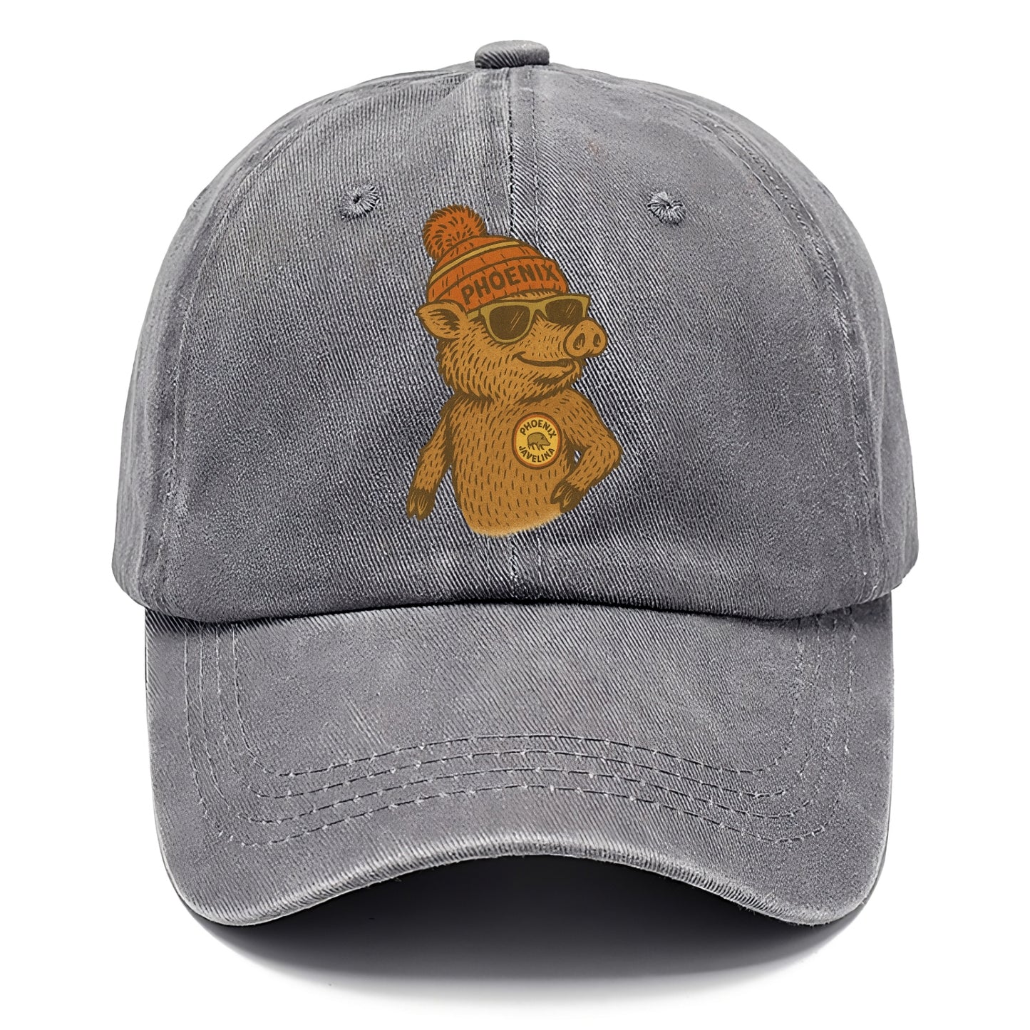 Phoenix Javelina wearing Phoenix beanie with pom pom and wayfarer sunglasses - Classic Cap - Urban Haze(Grey)