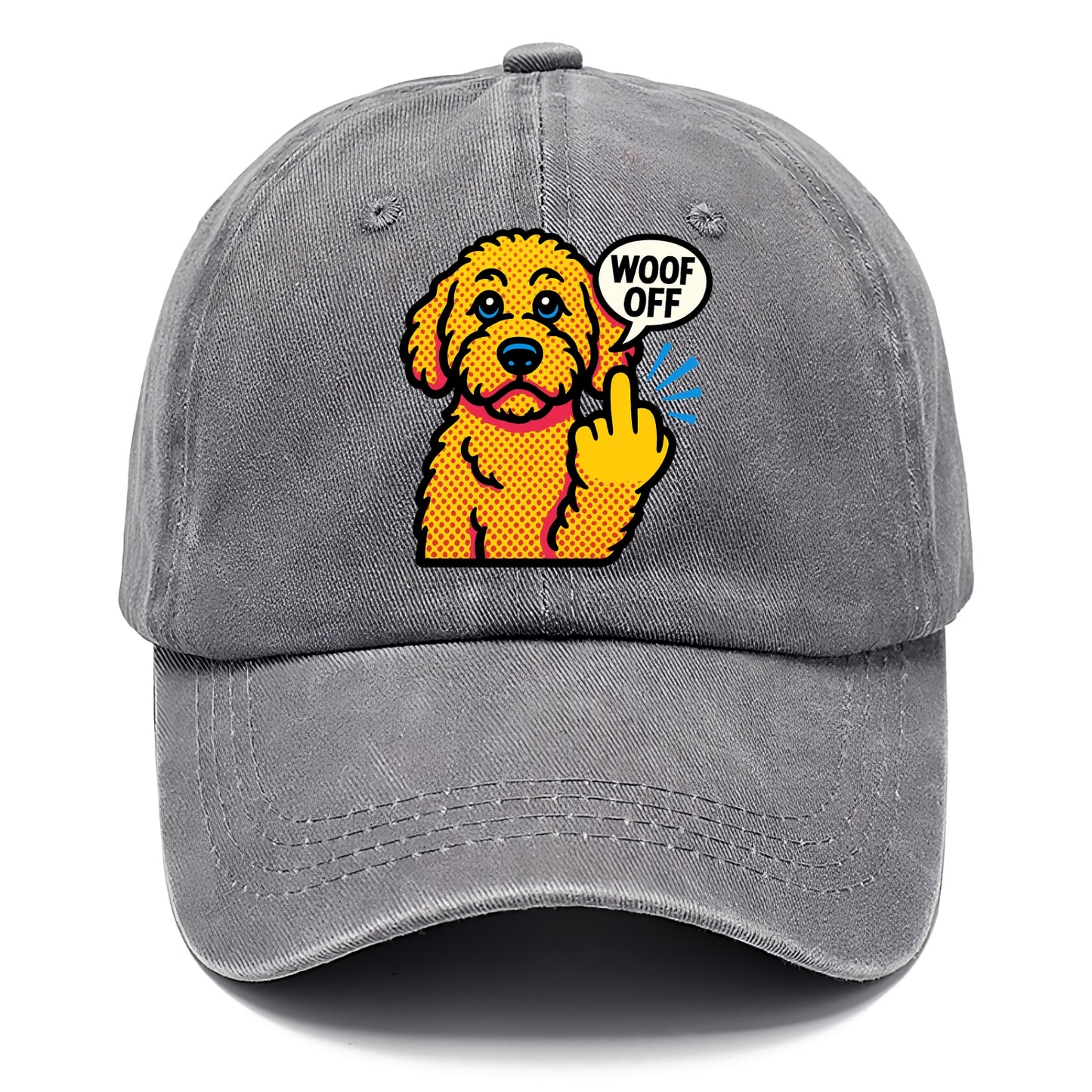 Goldendoodle with teddy bear face and curly golden coat, friendly paw flipping off - Classic Cap - Urban Haze(Grey)