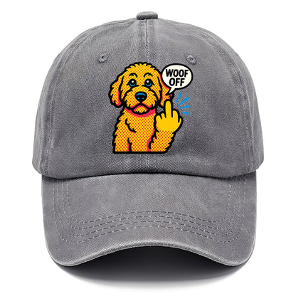 Goldendoodle with teddy bear face and curly golden coat, friendly paw flipping off - Classic Cap - Urban Haze(Grey)