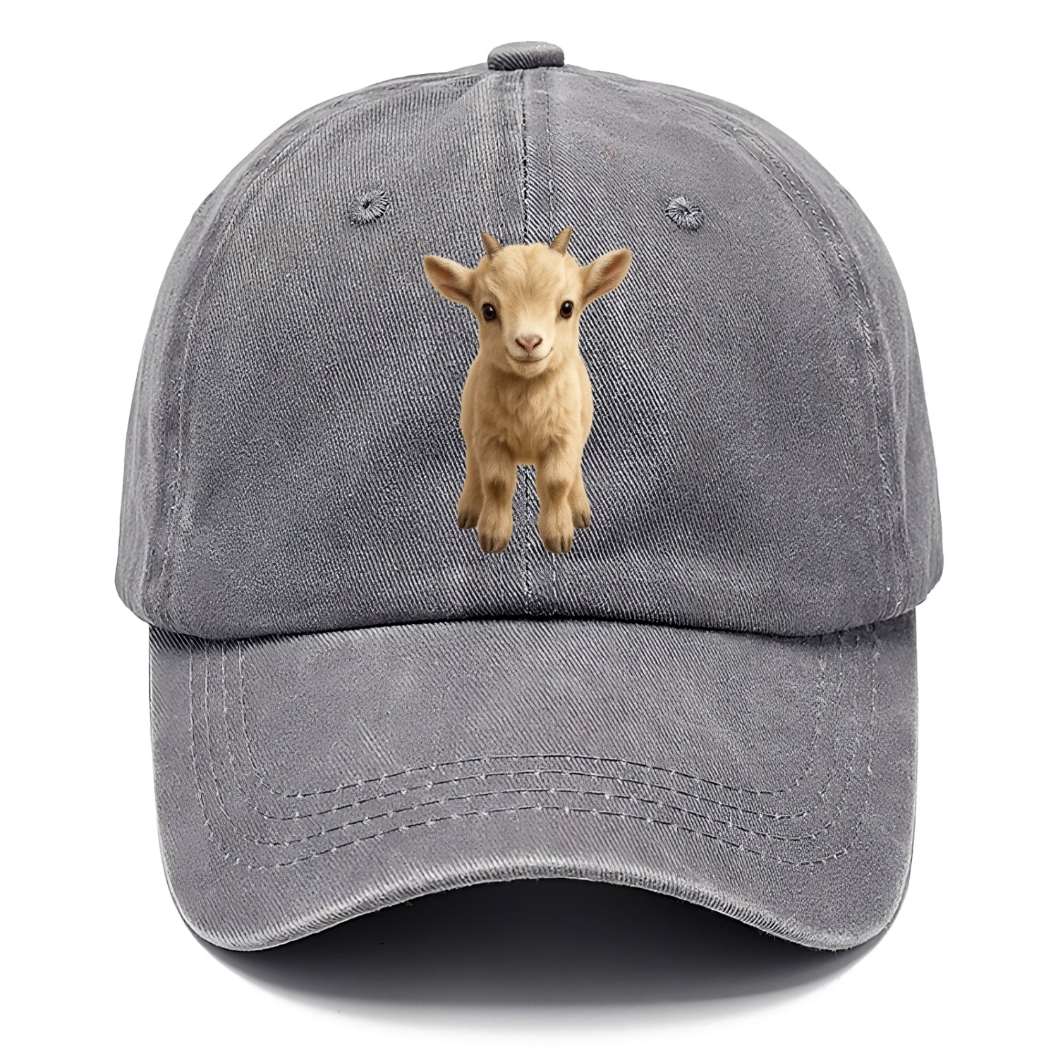 Baby Goat Kid - small horns, rectangular pupils, fluffy, playful eyes, front-facing, - Classic Cap - Urban Haze(Grey)