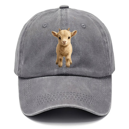 Baby Goat Kid - small horns, rectangular pupils, fluffy, playful eyes, front-facing, - Classic Cap - Urban Haze(Grey)