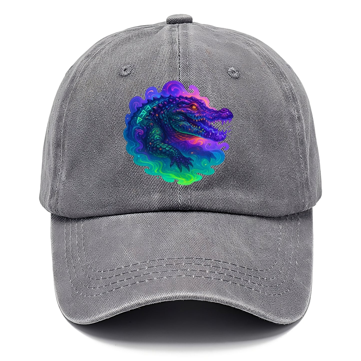 Primordial crocodile with scales pulsing plasma energy in green and purple, ancient - Classic Cap - Urban Haze(Grey)