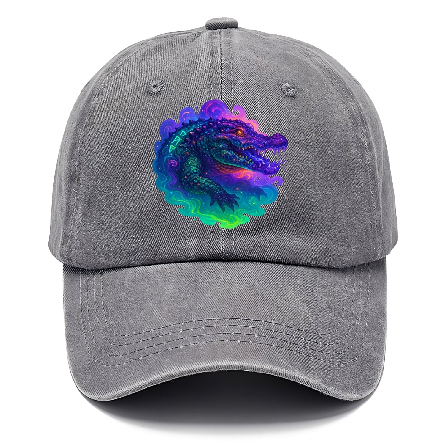 Primordial crocodile with scales pulsing plasma energy in green and purple, ancient - Classic Cap - Urban Haze(Grey)