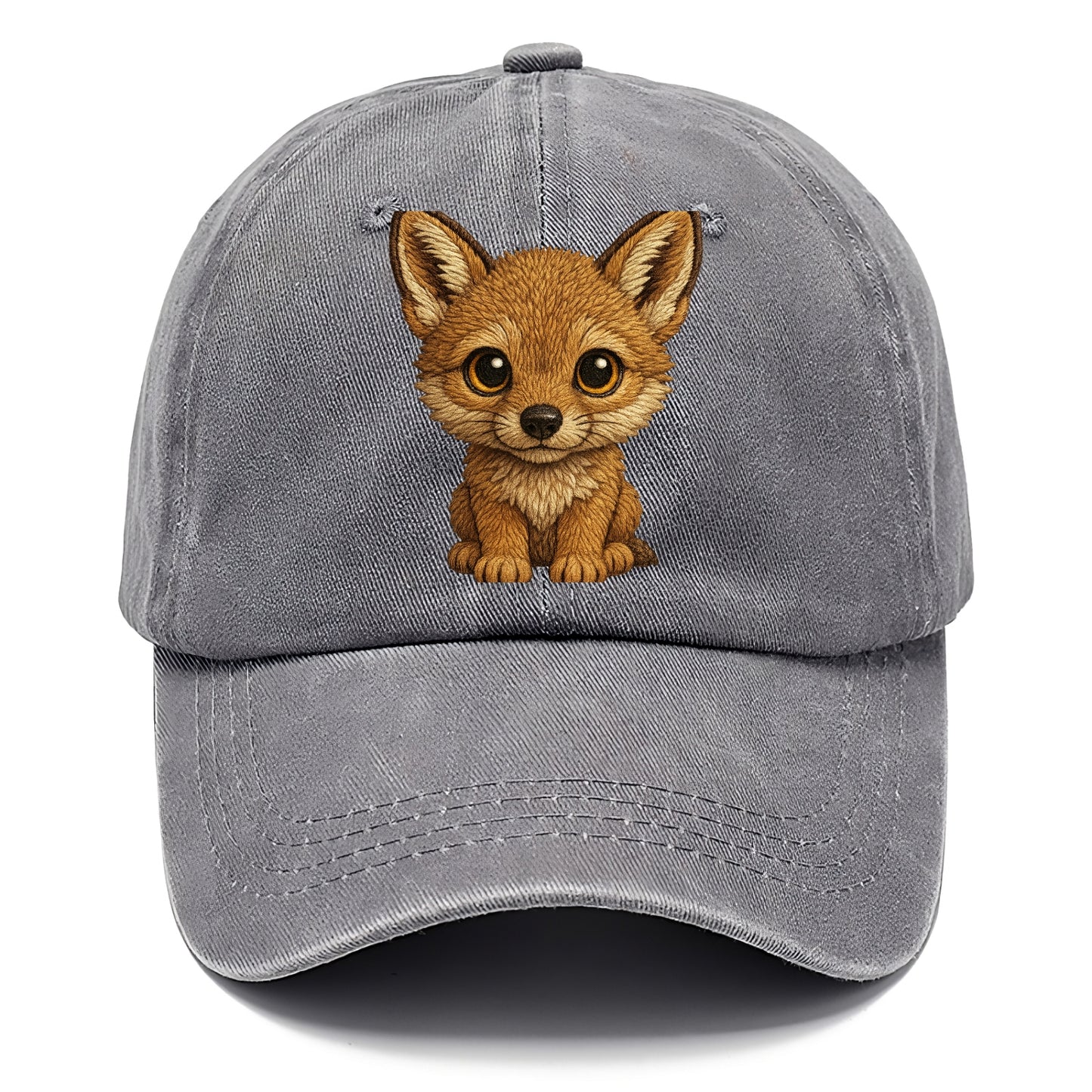 Baby Coyote Pup - tan fur, large ears, golden eyes, front-facing, clever baby - Classic Cap - Urban Haze(Grey)