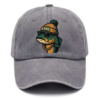 Erie Lake Trout wearing Erie beanie with pom pom and wayfarer sunglasses - Classic Cap - Urban Haze(Grey)