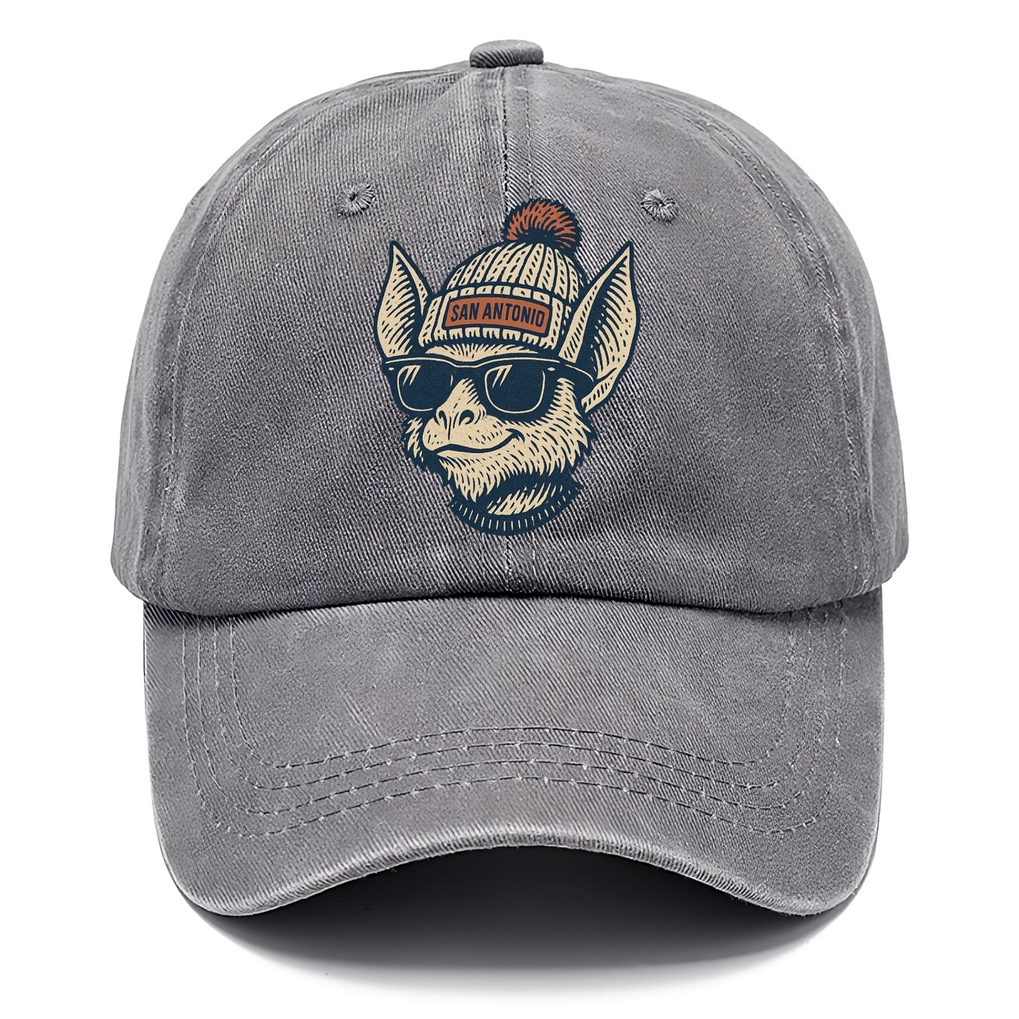 San Antonio Bat wearing San Antonio beanie with pom pom and wayfarer sunglasses - Classic Cap - Urban Haze(Grey)