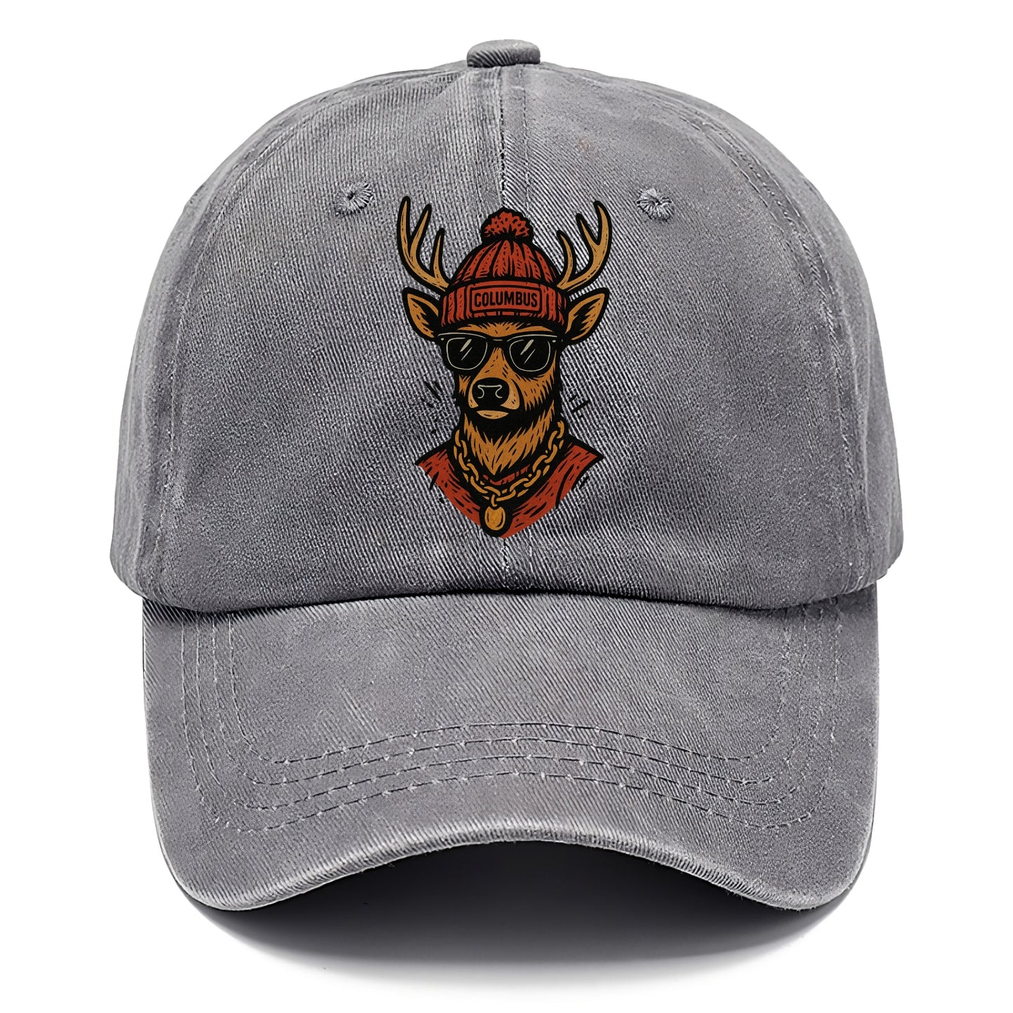 Columbus White-tailed Deer wearing Columbus beanie with pom pom and wayfarer - Classic Cap - Urban Haze(Grey)