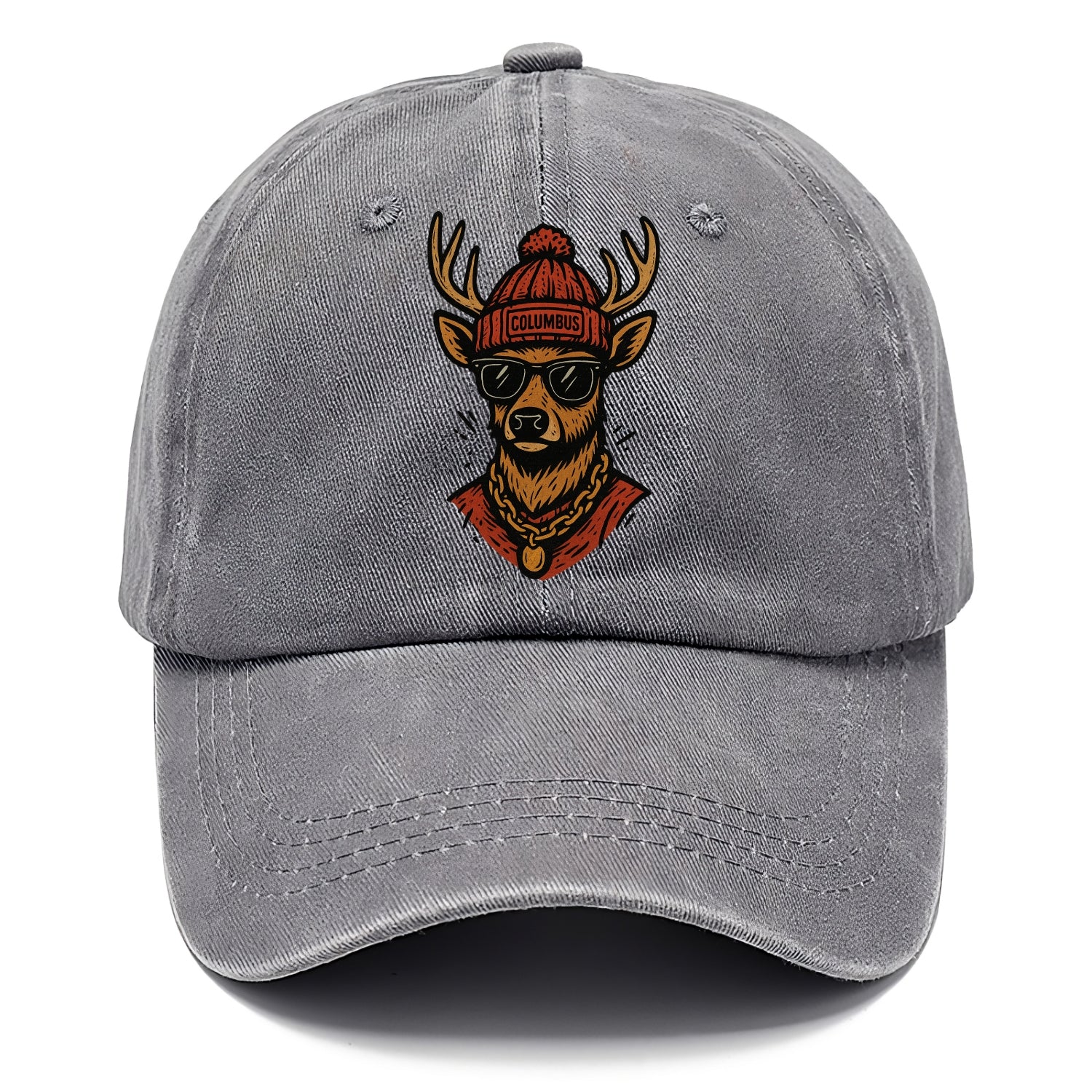 Columbus White-tailed Deer wearing Columbus beanie with pom pom and wayfarer - Classic Cap - Urban Haze(Grey)