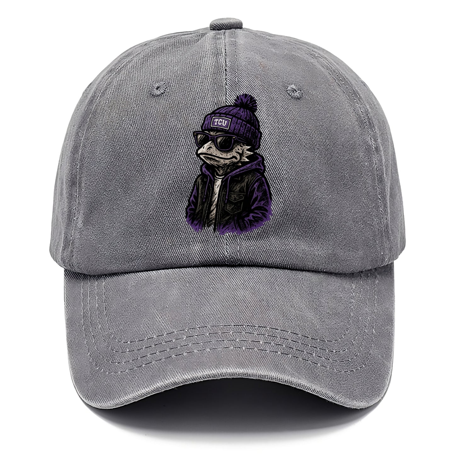 Fort Worth Frog wearing TCU beanie with horned patch - Classic Cap - Urban Haze(Grey)