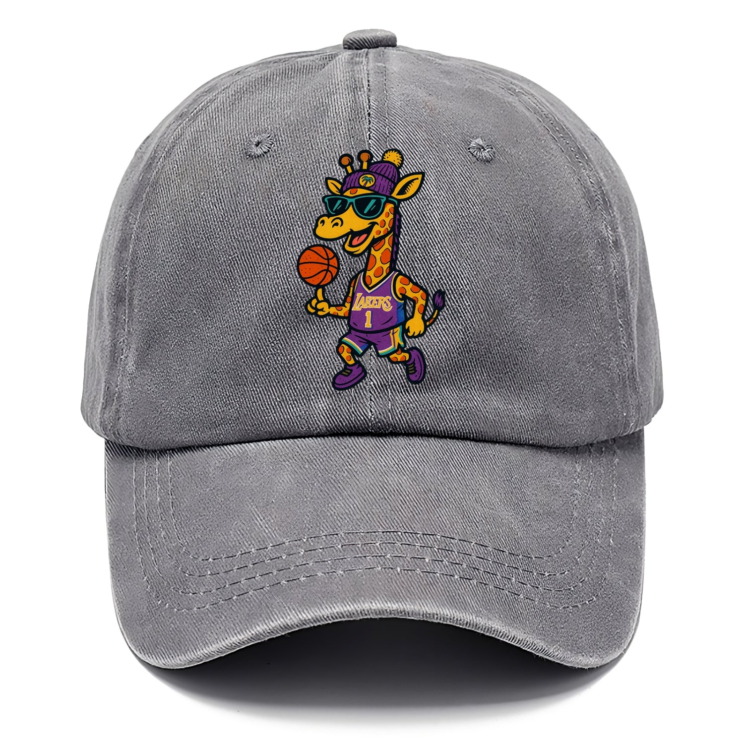 California Giraffe wearing Lakers beanie with palm tree patch and wayfarer sunglasses - Classic Cap - Urban Haze(Grey)