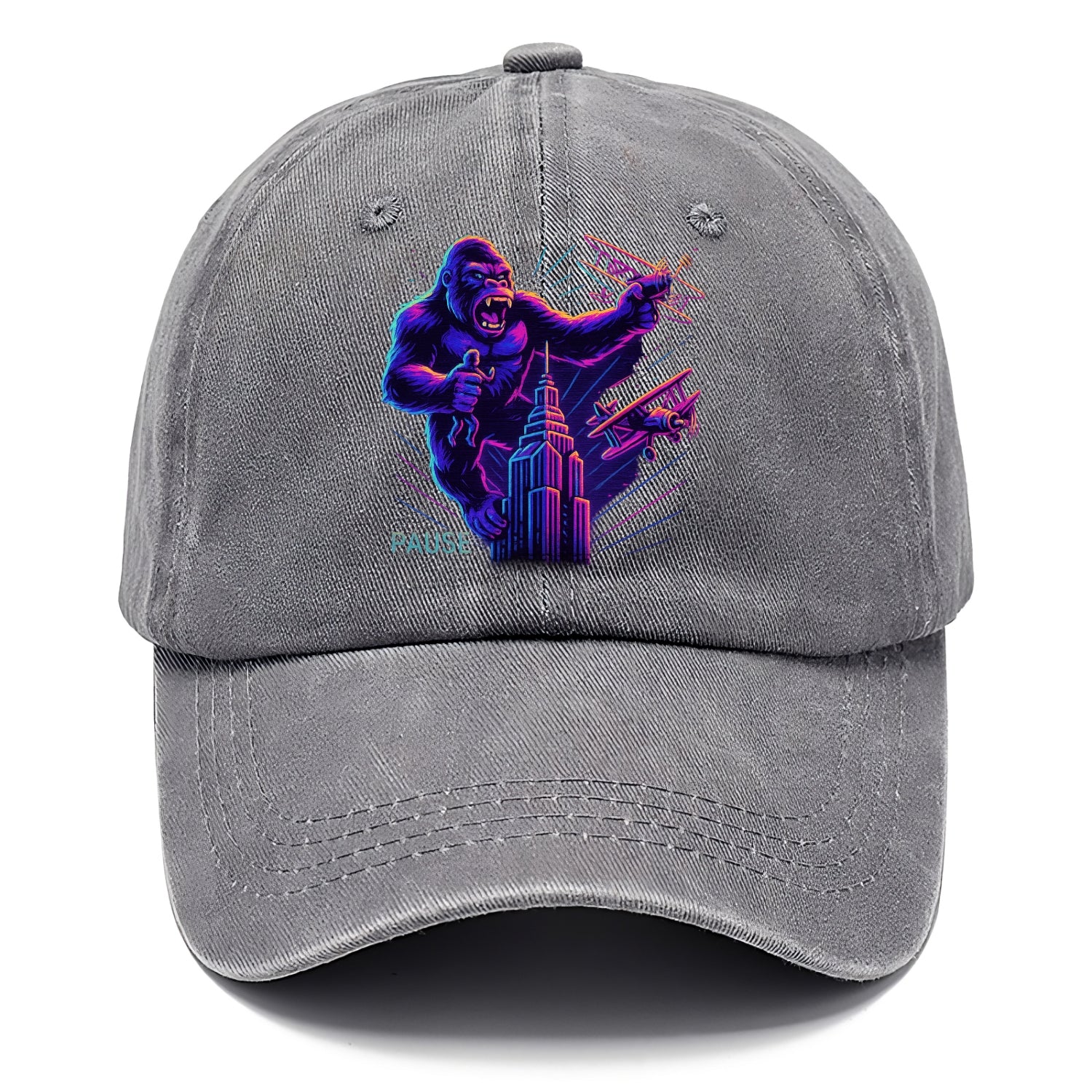 giant gorilla on top of skyscraper holding small figure, swatting planes - Classic Cap - Urban Haze(Grey)