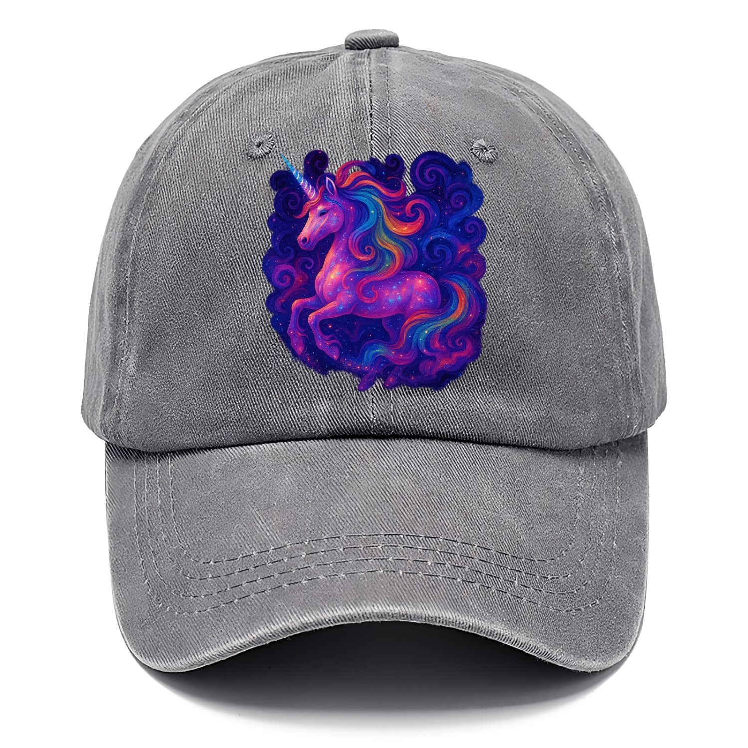Magical unicorn with flowing rainbow gradient mane, iridescent horn with spiral light - Classic Cap - Urban Haze(Grey)