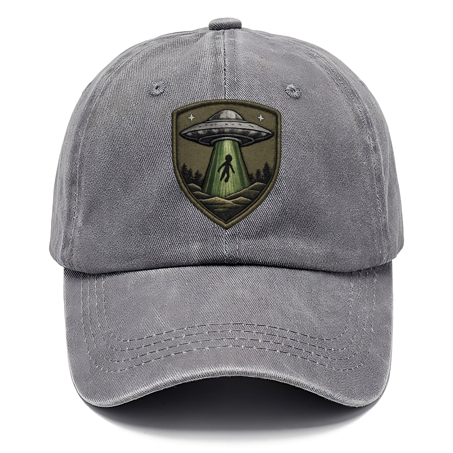 UFO ALIEN - flying saucer with beam in silver and green , extraterrestrial - Classic Cap - Urban Haze(Grey)