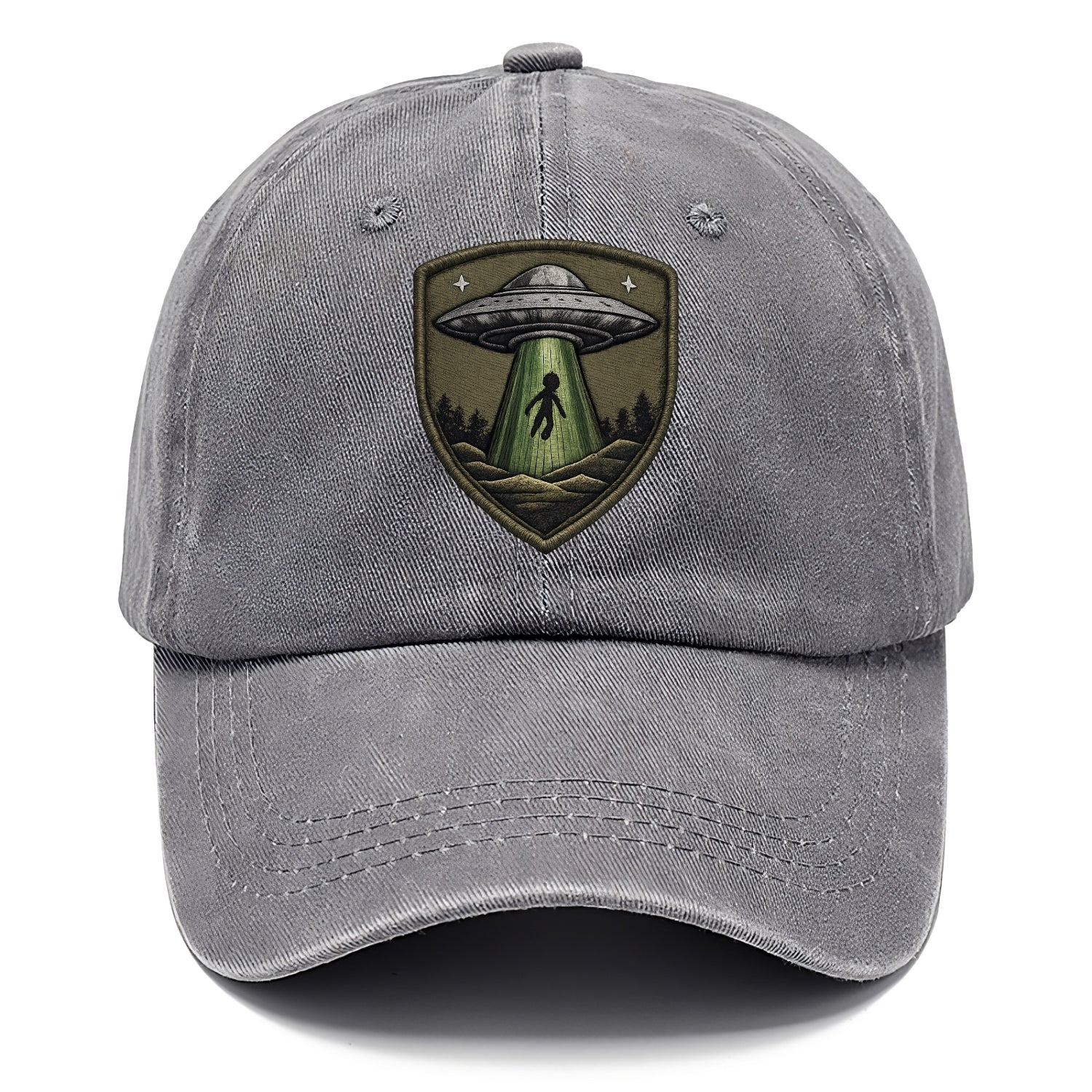 UFO ALIEN - flying saucer with beam in silver and green , extraterrestrial - Classic Cap - Urban Haze(Grey)