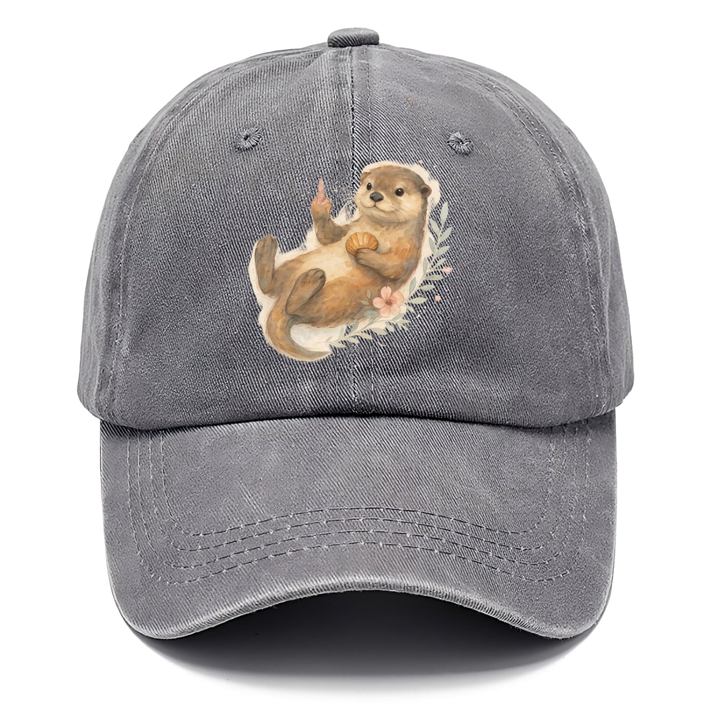 adorable otter floating on back, middle finger up while holding a shellfish - Classic Cap - Urban Haze(Grey)