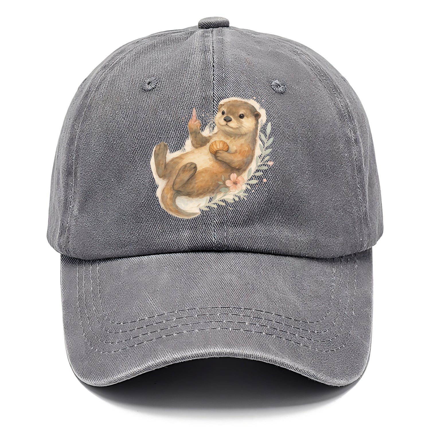 adorable otter floating on back, middle finger up while holding a shellfish - Classic Cap - Urban Haze(Grey)