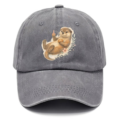 adorable otter floating on back, middle finger up while holding a shellfish - Classic Cap - Urban Haze(Grey)