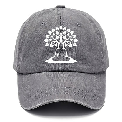 Buddha silhouette meditating - negative space forms bodhi tree - Classic Cap - Urban Haze(Grey)