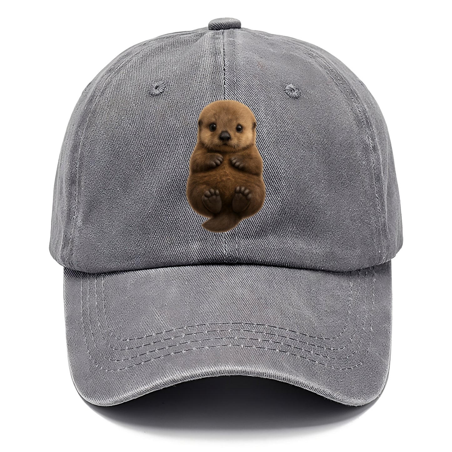 Baby Sea Otter - brown fluffy, floating on back, tiny paws, bright eyes, - Classic Cap - Urban Haze(Grey)