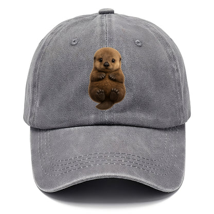 Baby Sea Otter - brown fluffy, floating on back, tiny paws, bright eyes, - Classic Cap - Urban Haze(Grey)